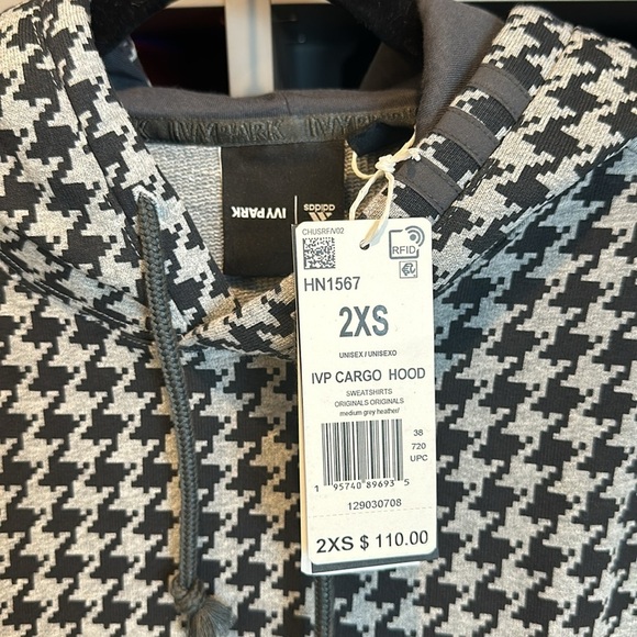 Adidas Ivy Park gray and black houndstooth hoodie and shorts set size XXS/XS NWT - Picture 2 of 4